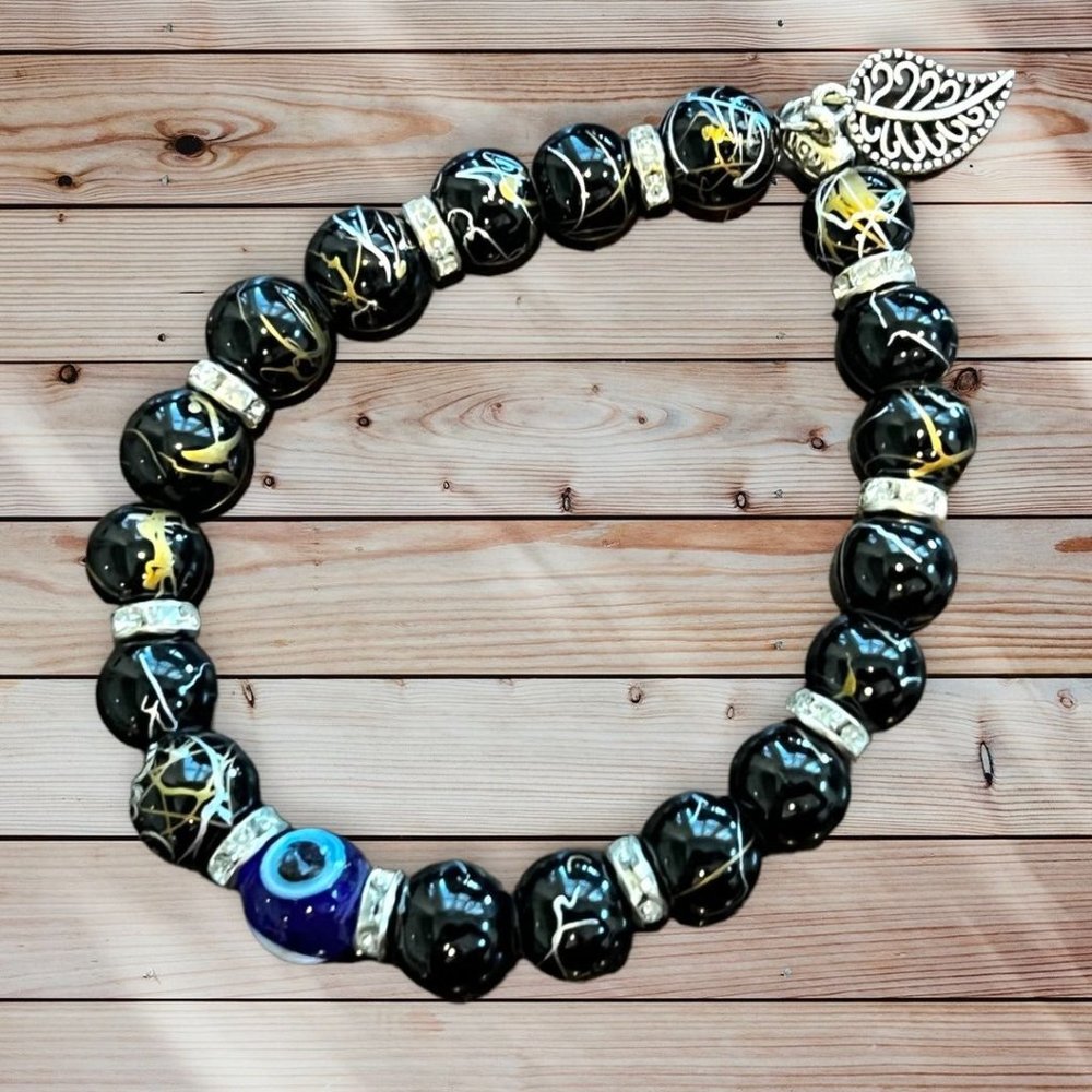 Black Beaded Evil Eye Bracelet